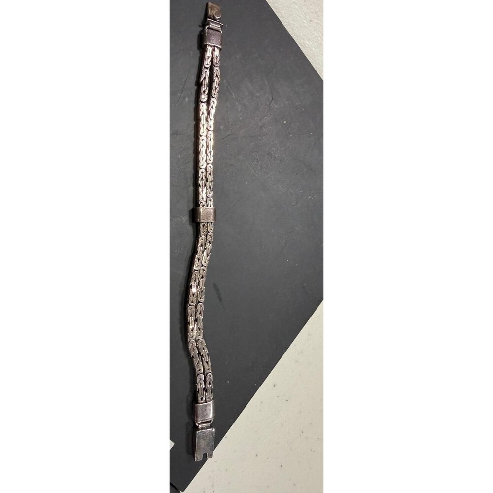 Sterling Silver 925 Double Square Byzantine Chain Bracelet 28.2 Grams